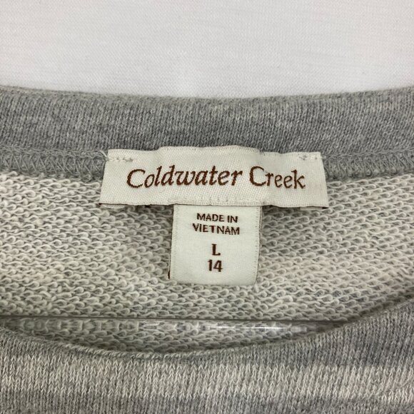 New Coldwater Creek size Large Gray Striped Sequins 3/4 Sleeve Stretch Knit Top - Picture 2 of 11